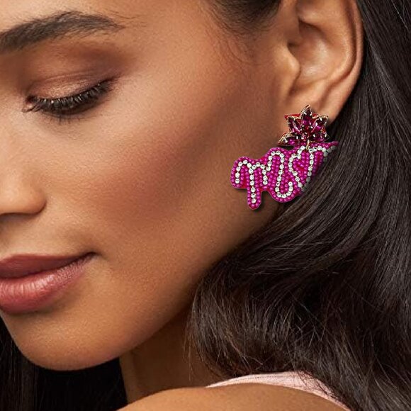 Gorgeous Fuchsia Pink Rhinestone Seed Beaded Mother's Day Mom Gift Earrings NEW - Picture 4 of 6